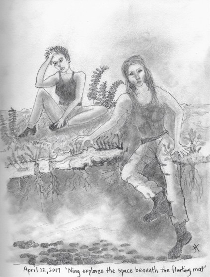 'Ning explores the space beneath the floating mat'.jpg